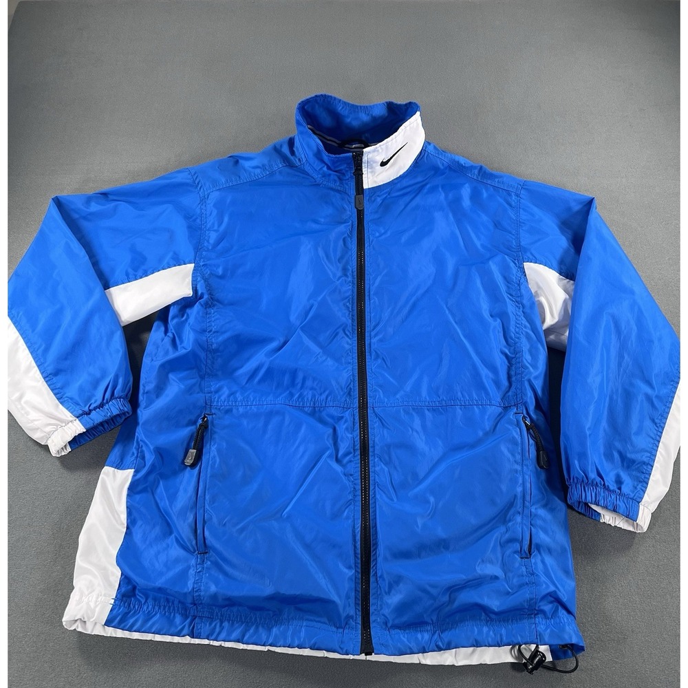 VTG 90s Nike Men's Small Windbreaker Blue and White Jacket Embroidered Swoosh